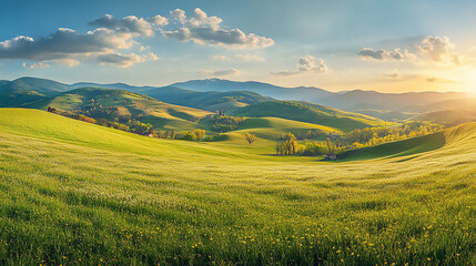 Obraz premium Sunny weather in Scottish valley in the Highlands. 