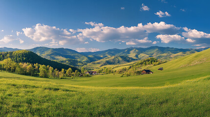 Obraz premium Sunny weather in Scottish valley in the Highlands. 