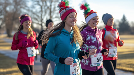 A 5K run or walk held on the morning of New Year’s Day to raise money for a charitable cause. Participants can dress in festive gear, and the event finishes. Ai generated