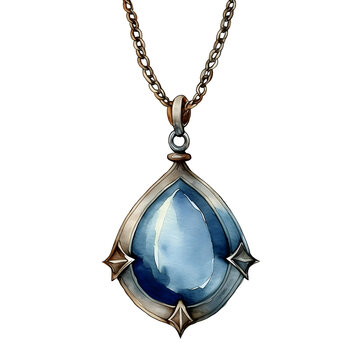 recommend clip art: Halloween-themed watercolor clipart hand drawing ideas, Cursed Necklace – An amulet glowing with dark magic or mystical runes