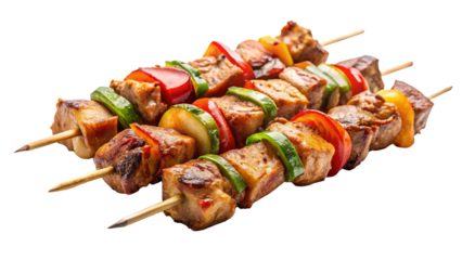 Delicious skewers for BBQ featuring marinated meat and colorful vegetables, perfect for grilling and outdoor gatherings. Enjoy vibrant flavors!