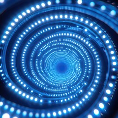 Stage lights arranged in a spiral pattern, cool blue and white tones, hypnotic and surreal atmosphere.