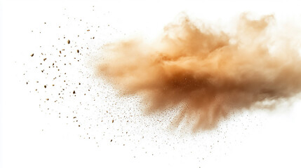 Fototapeta premium Sand dust cloud , sandstorm , splash Dynamic cloud of colorful dust rising against a white background during an artistic performance