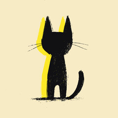 Minimalist illustration of black cat with yellow background