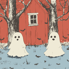 Abstract Halloween haunted house design with minimal gradient and creepy bats