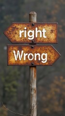 Obraz premium Rusty metal signs indicating right and wrong directions