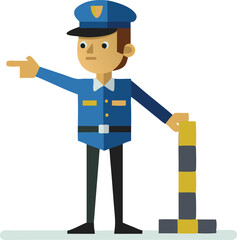 Police officer directing traffic with hand gesture, isometric law enforcement illustration