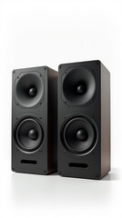 Obraz premium Two sound speakers and subwoofer on white background