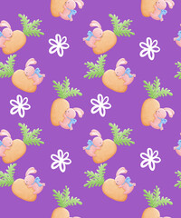 cute bunny rabbit with carrot seamless pattern