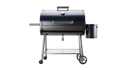 sleek and modern BBQ smoker designed for outdoor cooking, featuring sturdy metal construction and side firebox for added flavor. Perfect for grilling enthusiasts