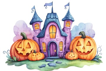 Halloween party background, full moon night illustration, Halloween pumpkin ghost, abandoned house, cemetery, bat, scary tree and Halloween elements Scary website Banner template Vector illustration