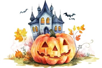 Halloween party background, full moon night illustration, Halloween pumpkin ghost, abandoned house, cemetery, bat, scary tree and Halloween elements Scary website Banner template Vector illustration