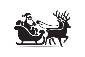 Santa Claus and his reindeer Christmas sleigh sled vector elements silhouette isolated in white background