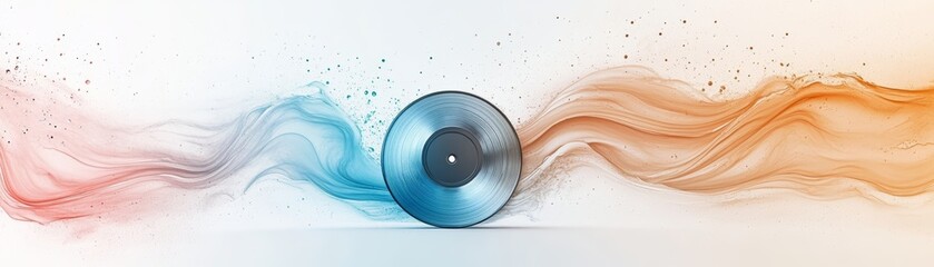 A vibrant audio design featuring a record and colorful sound waves, perfect for concepts of music, performance, and creativity.