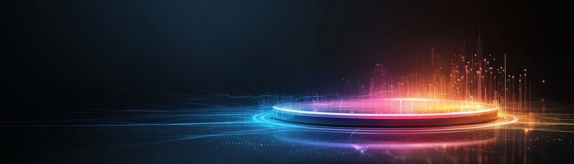 Abstract background with colorful light rings and particles, perfect for technology or modern design themes.