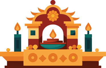 Decorative altar with candles for Day of the Dead celebration, traditional cultural illustration