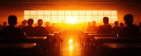 People sitting in a classroom during a sunset session