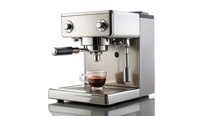 sleek espresso machine on clean white background, showcasing its modern design and functionality. Perfect for coffee enthusiasts who appreciate quality brewing