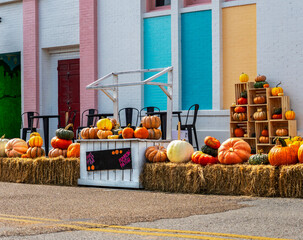 Pumpkins and hay display in Texas