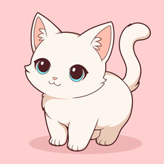 Cute White Cat Vector Illustration
