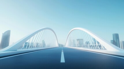 Smart bridge being built with high-performance materials like titanium and carbon fiber, set in a bustling modern city, Futurism, 3D Art