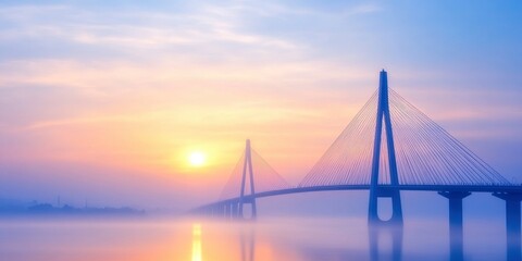 Fototapeta premium bridge in city lake with bright sun during sunset