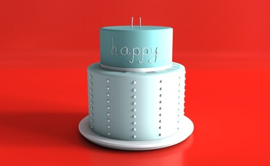 Happy birthday cake. Concept of Happy Birthday, isolated on red background