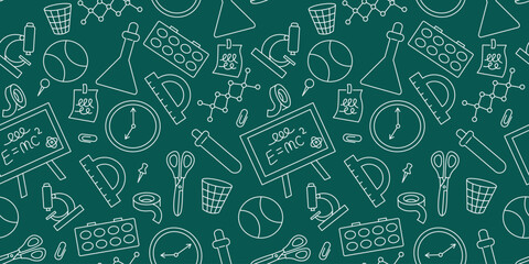 seamless pattern with stationery and stuff for school and education in doodle style. design for website poster backdrop wallpaper background banner package wrapping textile print