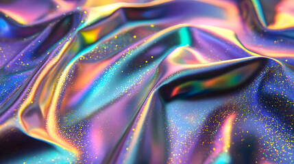 A piece of fabric with a rainbow pattern and glitter on it