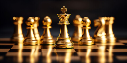 Gold Chess Pieces on Chessboard