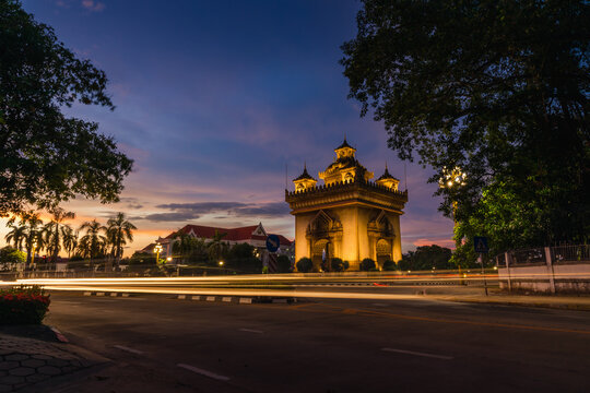 Monuments in Laos at night