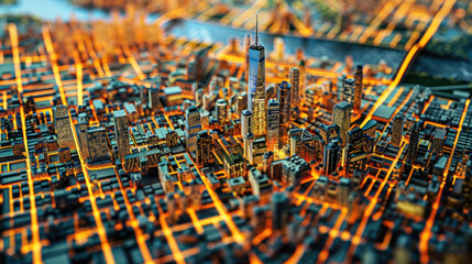 A city government using Big Data to track public services, energy consumption, and urban growth, driving smart city innovations.