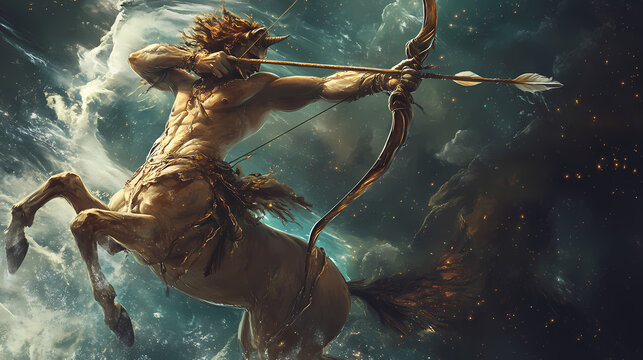 Sagittarius, the half human and half horse, is the centaur of mythology. Centaur. Illustration