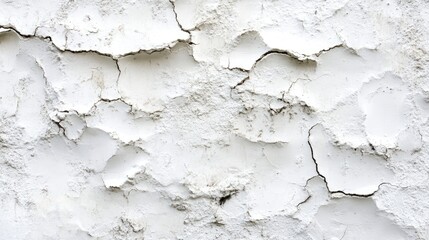 Obraz premium A white plaster wall with visible cracks and texture, creating an aged, distressed look for visual storytelling.