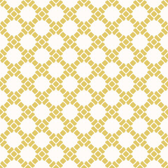 Fototapeta premium Abstract floral geometric seamless pattern. Simple golden vector ornament. Retro style background texture with floral silhouettes, grid, lattice, mesh. Luxury gold and white repeatable geo design