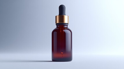 Fototapeta premium An elegant amber glass bottle with a dropper stands against a soft gradient backdrop