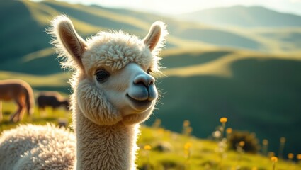 Obraz premium Cute Alpaca in a Mountain Meadow
