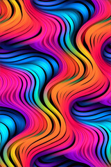 Abstract vibrant pattern, fluid wavy lines, colorful design, pink, blue, and orange hues, copy space