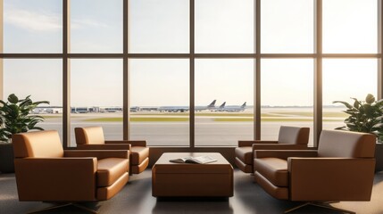 Modern Airport Lounge Interior with Panoramic Views