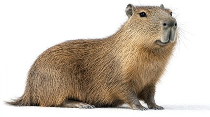 Fototapeta premium The capybara explores its surroundings, showcasing its unique features and calm demeanor