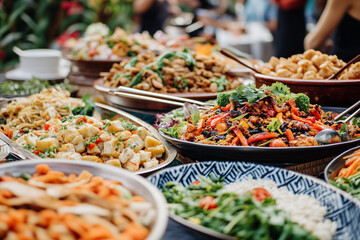 Close up shot variety of buffet food on the table, All you can eat of variety food.	
