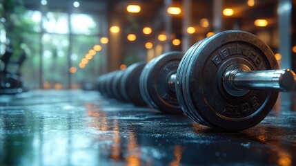 Gym Weights Neatly Arranged on Racks, Ideal for Fitness Promotion and Health-related Content