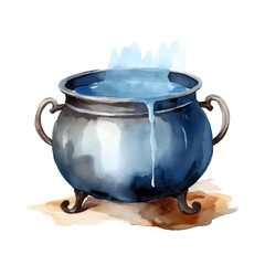 Halloween-themed watercolor clipart hand drawing ideas, rusted Cauldron