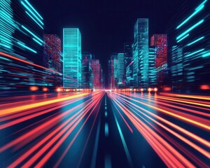 Fototapeta premium Smart city infrastructure with sustainable skyscrapers, electric vehicles, and green energy power grids, Futurism, Digital Art