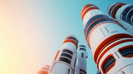 Futuristic construction site using robotic technology to build energy-efficient skyscrapers with integrated solar panels, Sustainability, 3D Render