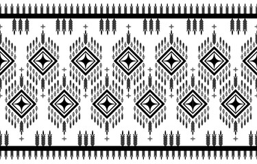 Monochrome Geometric Pattern Classic Ethnic Textile Design with Diamond Motifs Traditional and Ornamental Fabric Art