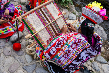 Andean woman weaving in Cusco Peru