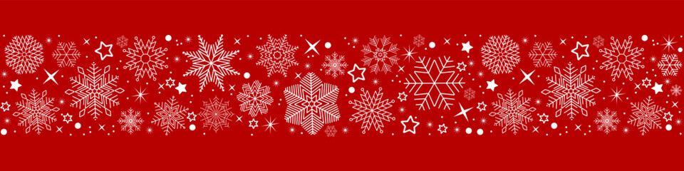 Snowflake seamless border. Christmas and Happy New Year background. Simple hanging christmas snowflake seamless border .Holiday christmas decoration. New Year seamless banner