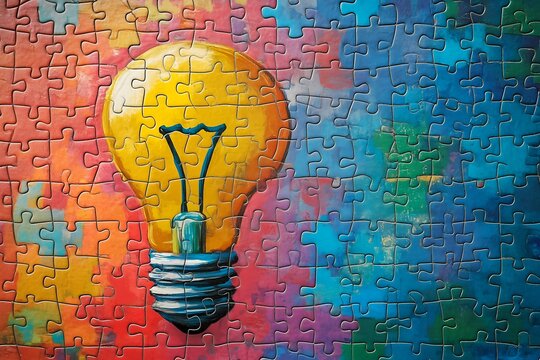 Colorful Puzzle Light Bulb &ndash; Creative Idea and Problem Solving Concept