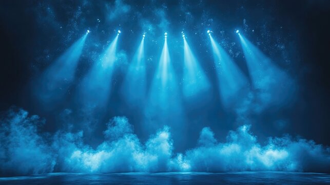 Vibrant Arena Lights Shining Down on Stage with Fog for Event Promotion and Entertainment Use